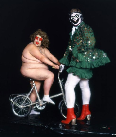 Leigh Bowery (right) and Fat Gill as Miss Fuckit, swimwear, Alternative Miss World 1985 Earth